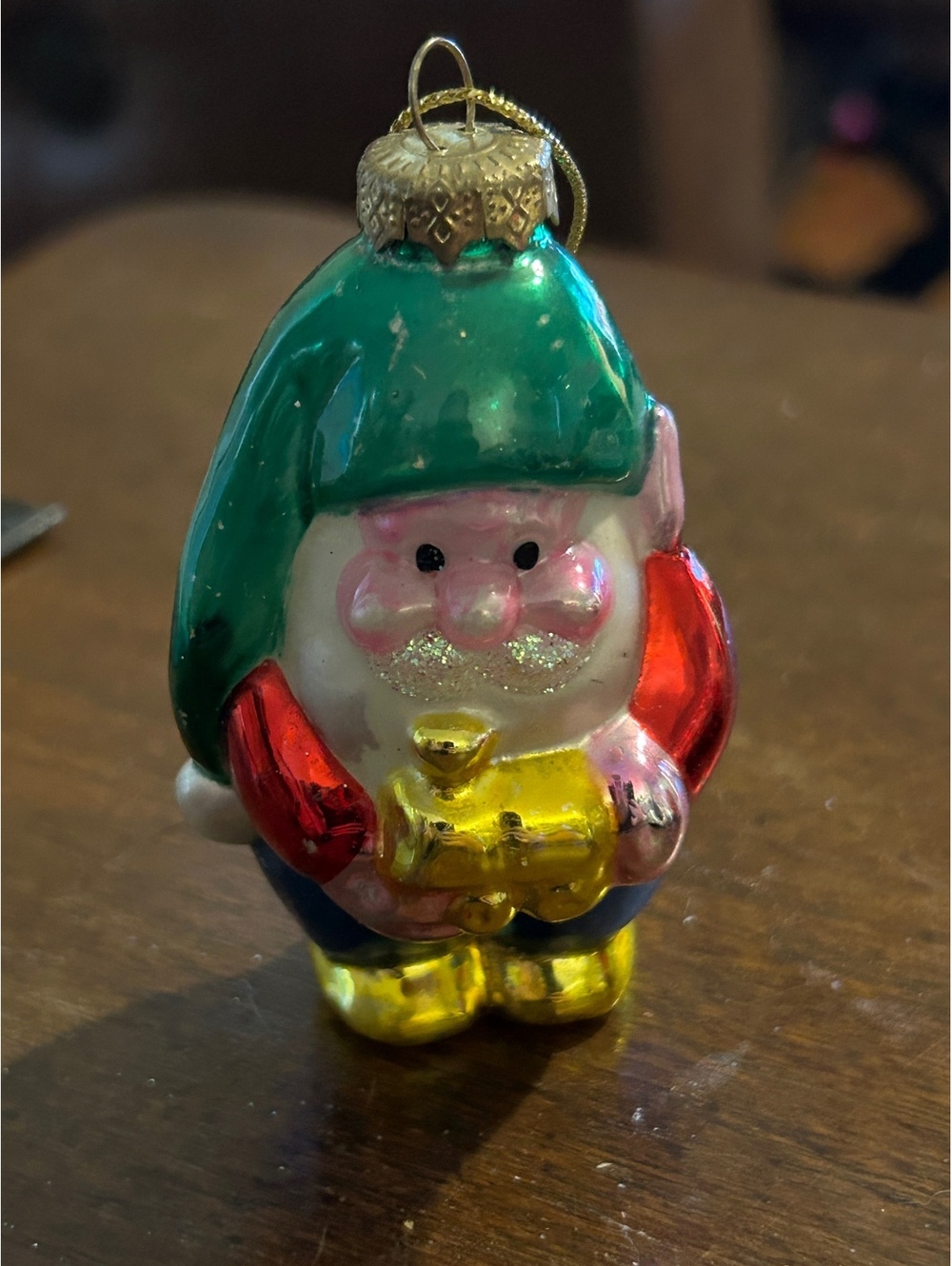 Vintage Glass Santa Claus Christmas Ornament with Green Hat
